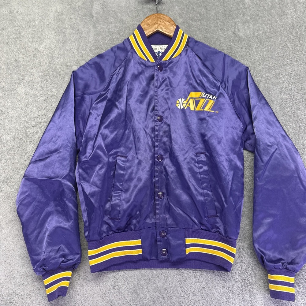 Vintage Utah Jazz NBA Chalk Line Satin Jacket Youth 14/15 Purple Made In USA